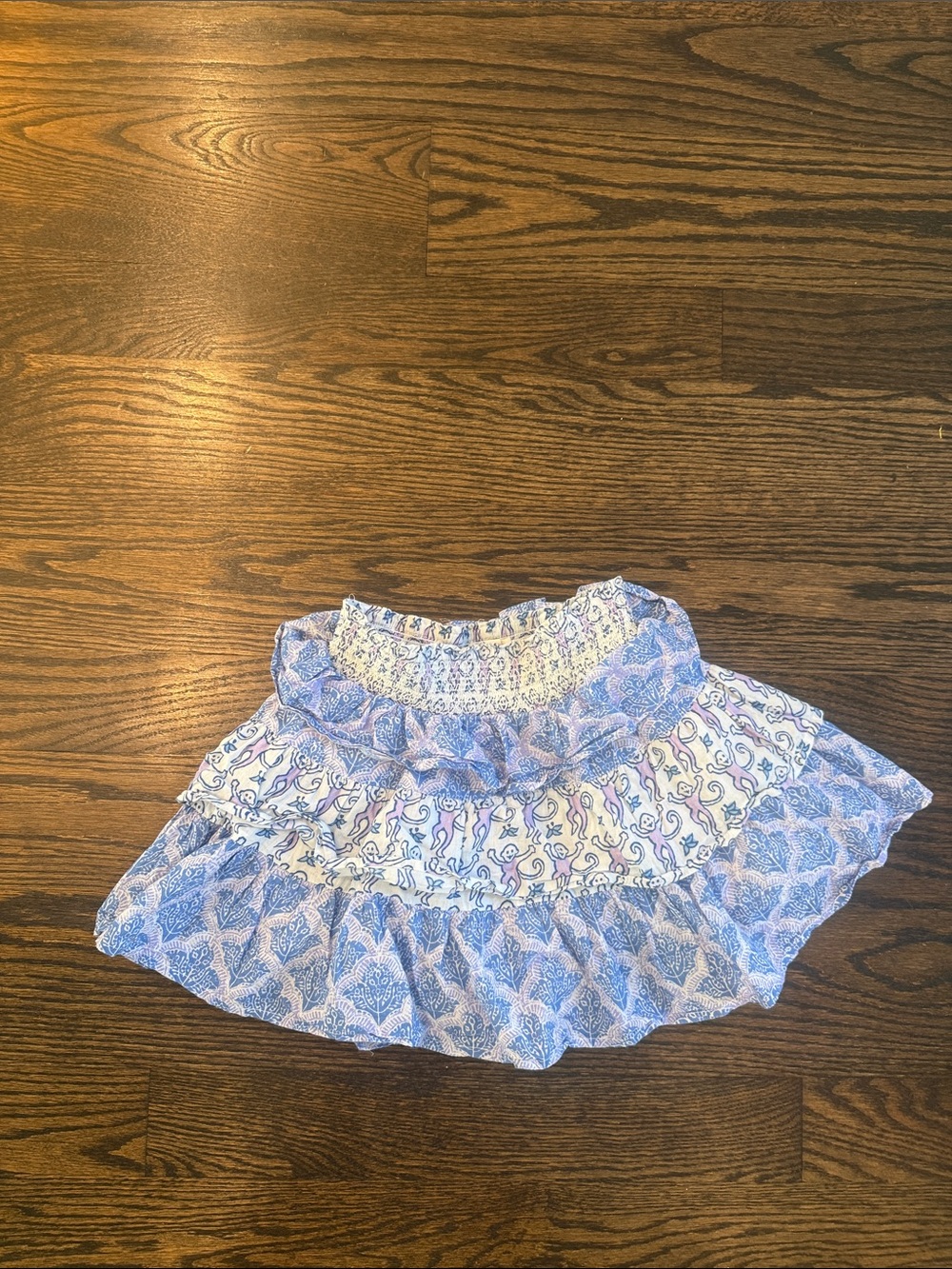 Girls Roller Rabbit Blue Paisley Tiered Skirt with Smocked Waist